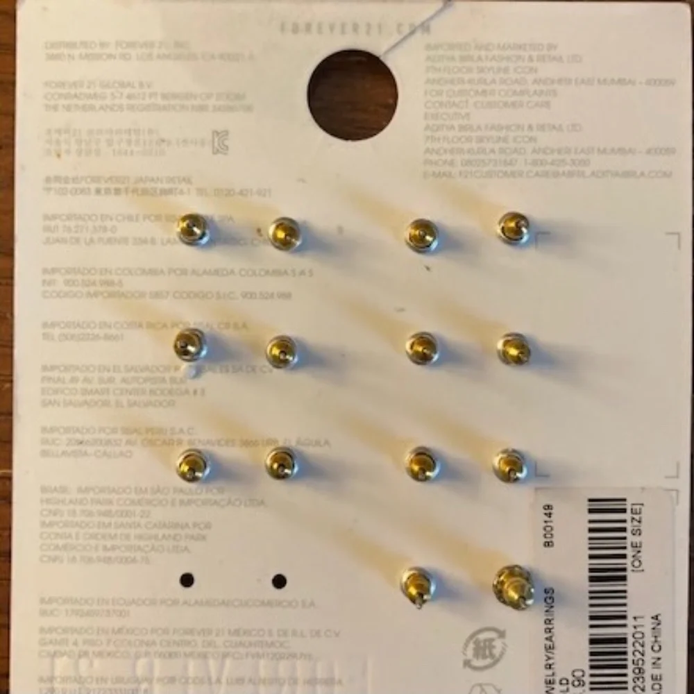 Forever 21 Gold Tone Post Stud Earrings l Set of 7 Pairs l New With Tag